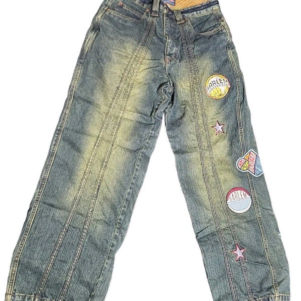 Vintage Platinum Fubu Harlem Globetrotters Jeans Mens 34x32 100% Cotton 6 Pocket