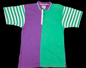 Vintage Cutter Buck Polo Shirt Colorblock Stripes USA Purple Green Casual Preppy XL