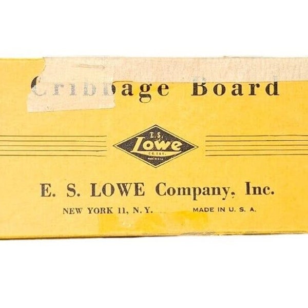 Vintage E.S. Lowe Cribbage Board 1503 Wooden USA Complete Box Pegs Instructions