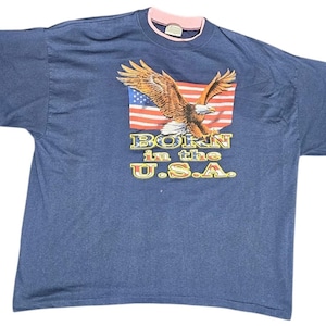 Born In USA Vtg Shirt Eagle Flag Graphic Tee 90s Single Stitch Double Collar 2XL