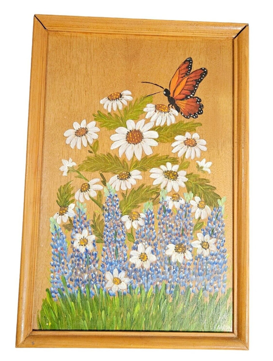 Vtg Wooden Hidden Key Box Handmade Hand Painted Butterfly Floral Decor ...