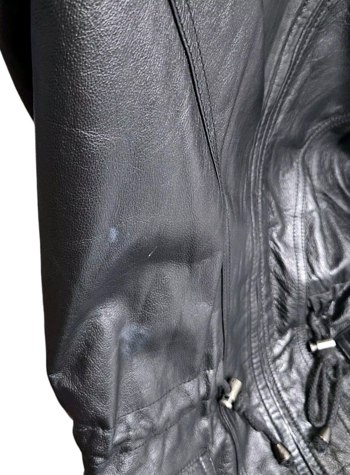 Vtg D'linea Black Leather Jacket Soft Full Zip Men Women Small