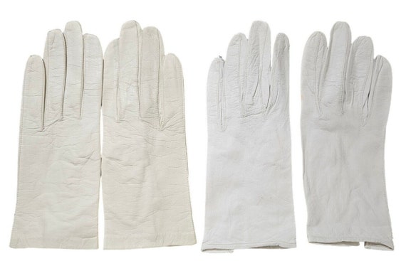 Vintage Kislav Leather Gloves Size 7 White 2 Pair… - image 1