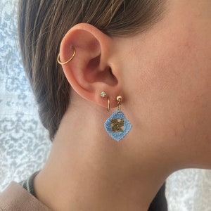 Micro Crocheted Granny Square Gold Stud Earrings