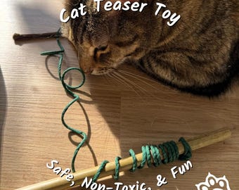 Eco-Friendly Cat Teaser Wand - Bamboo & Hemp Toy with Silvervine Stick, Customizable Handmade Cat Gift for Fun Interactive Play