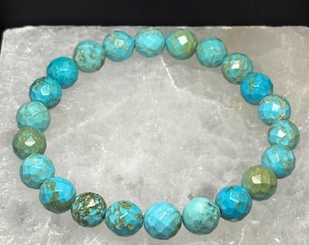 Faceted Turquoise Bracelet | Crystal Bracelets | Faceted Turquoise | Gemstone Bracelet | Stretch Bracelets | December Birthstone | 8mm | 6mm