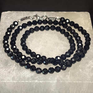 Collar de espinela negra de 5 mm / Collar de piedras preciosas / Collar de espinela con corte de diamante / Collar de espinela negra / 18 in - 20 in - 22 in