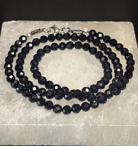 5mm Black Spinel Necklace | Gemstone Necklace | Diamond Cut Spinel | Black Spinel Necklace | 18in - 20in - 22in