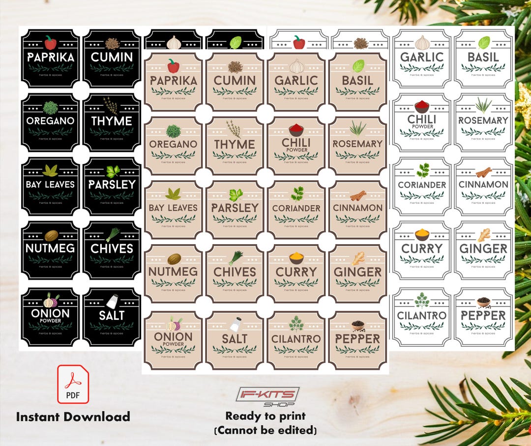 Spice Jar Labels Printable | 5x5cm Kitchen Labels | Print Only (cannot