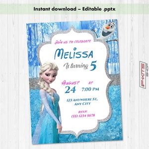 Convite de aniversário editável Frozen, download instantâneo, editável em qualquer idioma, cartão de festa infantil