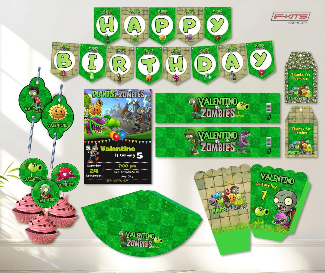 Plants Vs Zombies Printable Birthday Party Kit, Editable in Canva ...