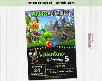 Plants vs Zombies Editable Birthday Invitation, Instant Download, Editable in any language, Printable Card, model01