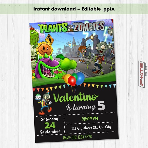 Plants vs Zombies Editable Birthday Invitation, Instant Download, Editable in any language, Printable Card, model01