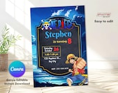 Pirate Adventure Birthday Invitation, Canva Editable Card, Instant Download, Editable in any language, Printable Card