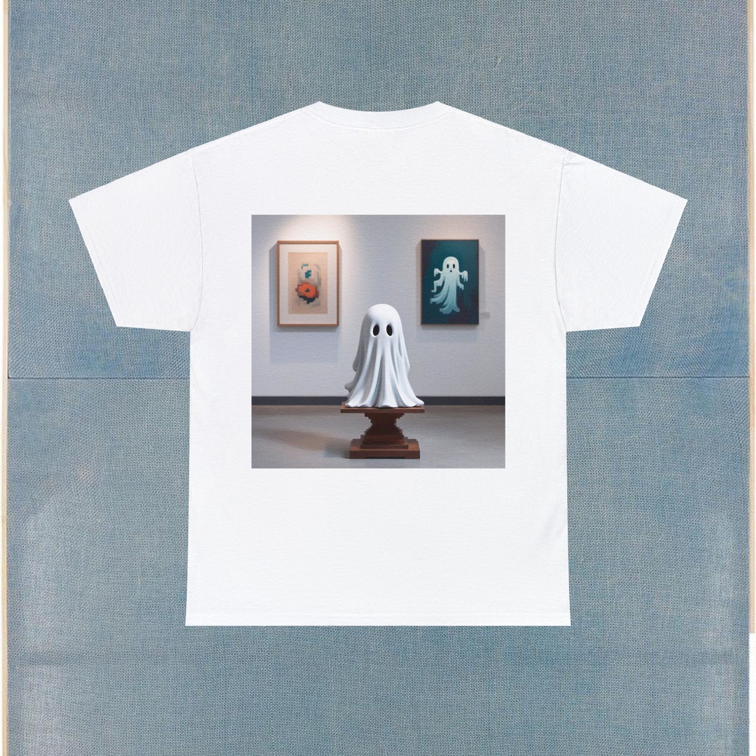 Little Pixel Ghost in Art Gallery Shirt, Graphic Back Design, Pocket