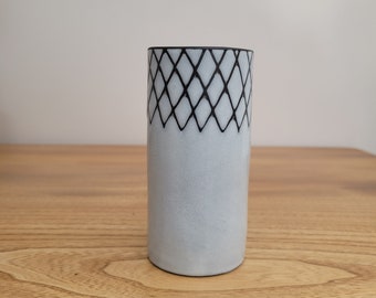 Vintage BKW Inge Böttger Keramik Hamburg West German WGP 1960s Handmade Sgraffito Geometric Cylinder Vase Mid Century European Art Pottery
