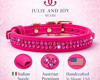 Roze halsband met strasssteentjes voor honden – Roze kristallen halsband voor honden – Bling halsband voor honden – Luxe suède halsband voor honden – Halsband voor teefjes – Halsband voor kleine honden