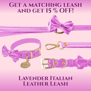 Lavender Dog Collar and Leash Set – Italian Leather with Bow, Gold Hardware, Luxury Pet Accessories, XS to L – Julie & Joy