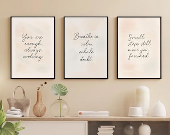Set of 3 Mental Health Posters, Psychology Wall Art Prints, Therapy Office Decor, CBT, Printable Quotes