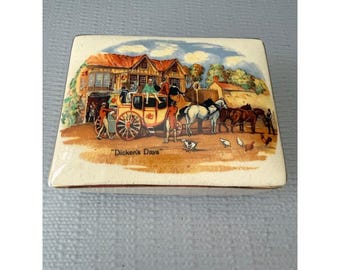 Vintage Dickens Days Ceramic Trinket Box Horse Carriage Scene Lidded Keepsake
