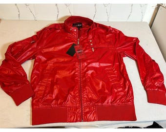 Regal Wear Mens Red Shiny Bomber Jacket Streetwear Windbreaker 2XL New With Tags