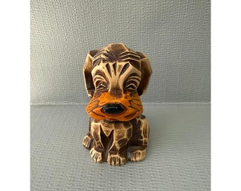 Vintage Napcoware Ceramic Dog Bank Brown Wood Look Hound Figurine