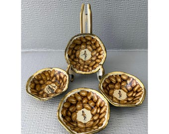Vintage Planters Mr Peanut Metal Nut Dishes Set of 4 Gold Tone Made in USA