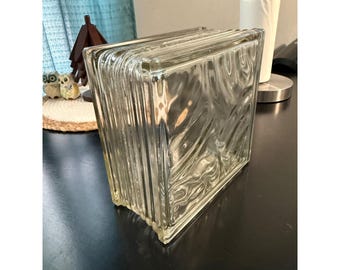 Vintage Clear Wavy Pattern Architectural Glass Block Brick 8x8x4 DIY Decor