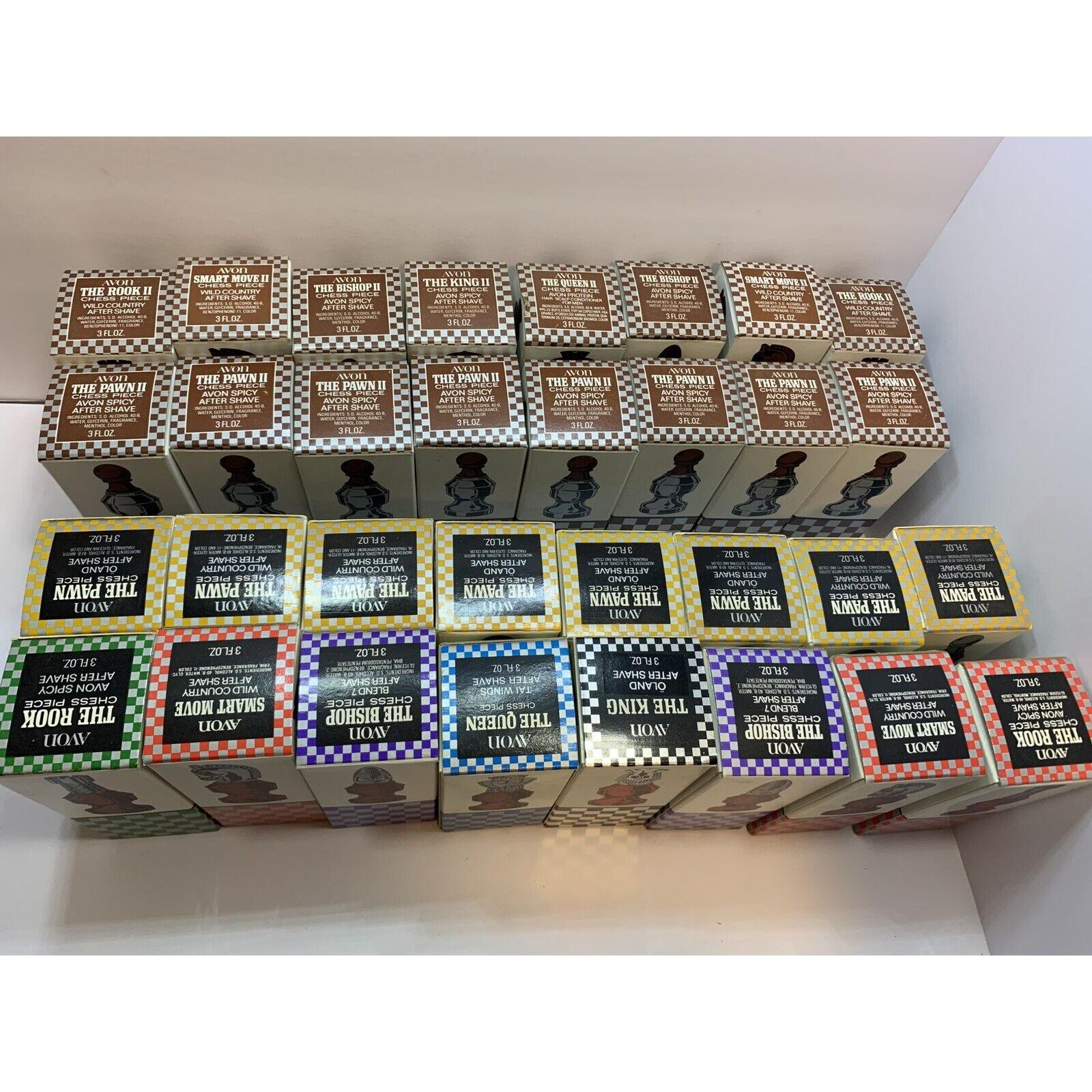 Complete Set of Vintage 1970's Avon Chess Set 32 Pieces New In Boxes