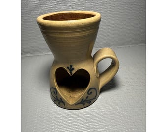 Maple City Pottery 2000 Hand Made Stoneware Heart Wax Warmer Monmouth IL Tan
