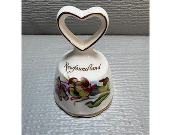 Vintage Newfoundland Souvenir Bell Fine Bone China Made in England Heart Handle