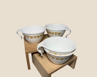 Corelle Butterfly Gold Teacups Set of 4 Vintage Corning White Gold Hook Handle