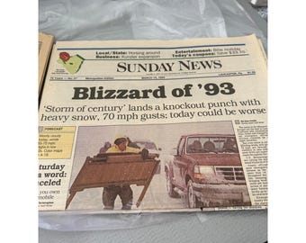 Vintage Blizzard of 93 Sunday News Newspaper March 14 1993 Lancaster PA Storm