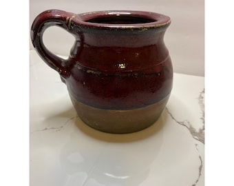 Williamsburg Pottery Red Glazed Stoneware Crock with Handle 7 Inch Utensil Jar