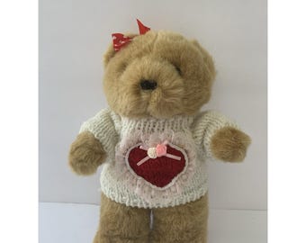 Vintage CHRISHA Playful Plush 1988 Teddy Bear Stuffed Animal With Sweater