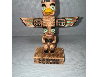 Saxman Alaska Totem Pole Thunderbird Souvenir Figurine Hand Painted 5.5 inch