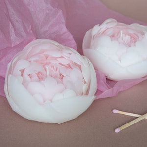 Flower Candle Peony White Pink Handmade Organic Beeswax Scented