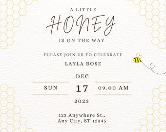 A little Honey is on the Way, baby shower invitation, download