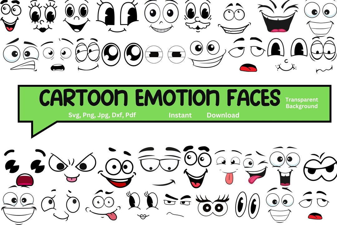 Cartoon Emotion Faces SVG Bundle, Kawaii Face SVG, Cute Funny Face SVG ...