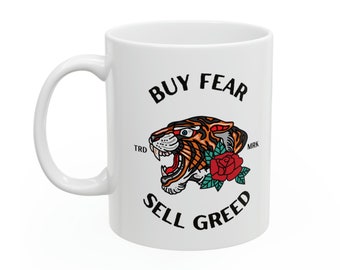 Buy Fear, Sell Greed Trader Coffee Mug, stock broker gift, trader gift, investing, stock market gifts, gift for him, stock trader gift