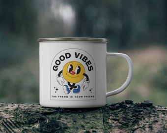 Trader Camping Mug: "The Trend is Your Friend" Enamel Mug