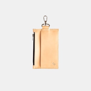 Mini-Lederportemonnaie mit Karabiner, natur