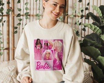 Vintage Barbie Grafisch Sweatshirt, Retro Roze Collage Print, Zachte Casual Pullover, Trendy Esthetische Top, Cadeau voor haar, EBAR033