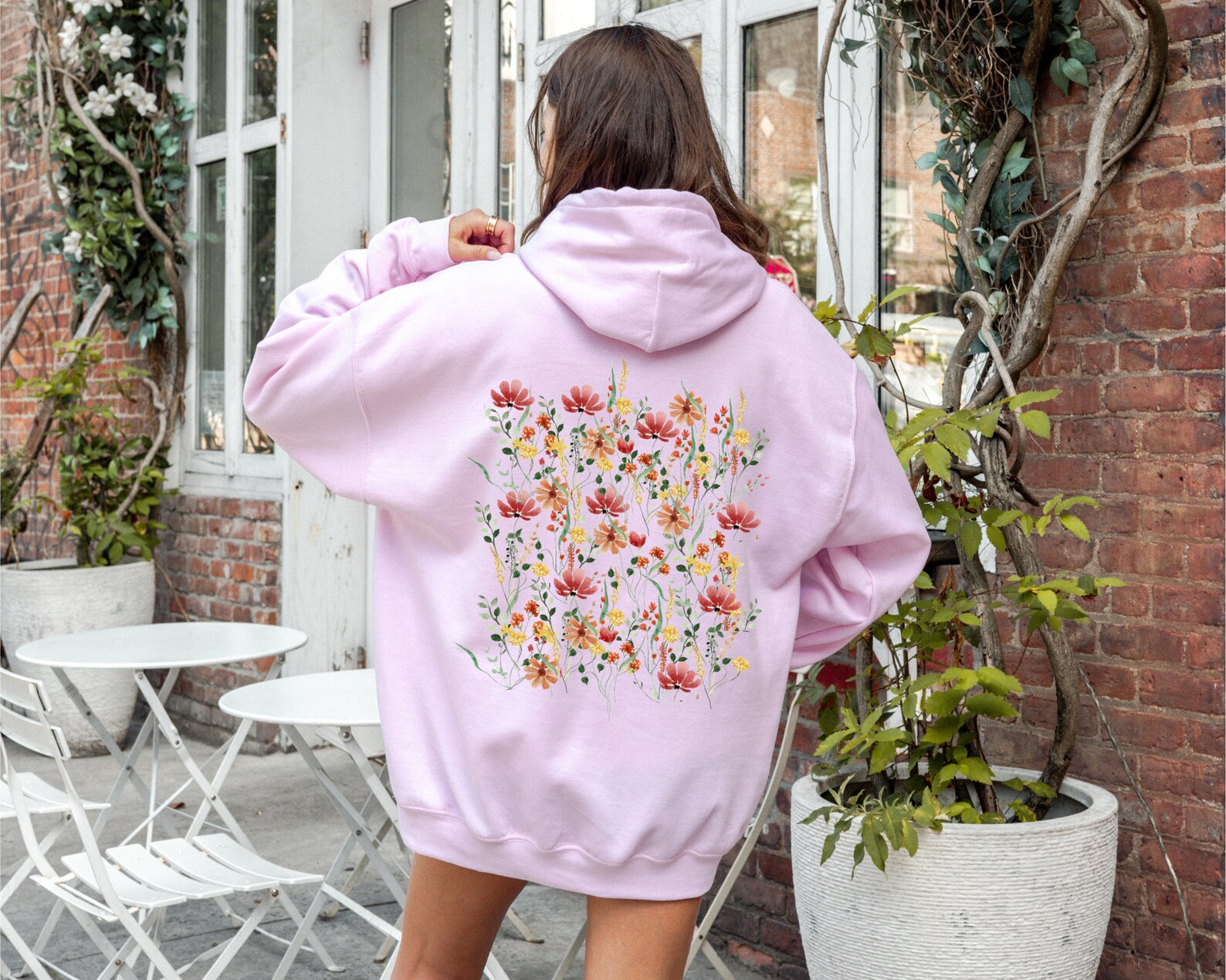 Oversized Wildflower Hoodie With Minimalist Floral Print - Perfect for ...