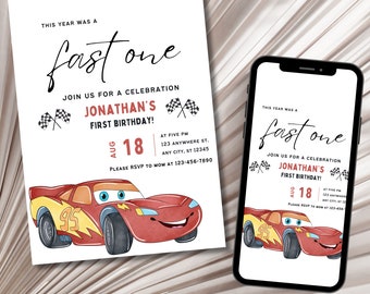 Cars Themed First Birthday Invitation, First Birthday Party, Digital Download, Canva Template