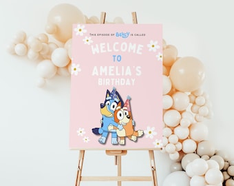 Birthday Welcome Sign - Digital Download, Fully Editable on Canva (18x24), DIY Birthday, Blue Dog Party