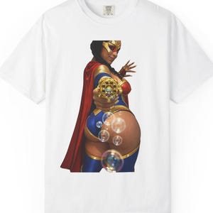 Koszulka z ilustracją superbohaterki w ciąży | Komiks ciążowy, bąbelki