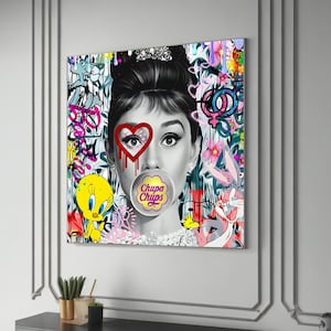 Audrey Hepburn Pop Art Canvas Painting, Banksy Graffiti Wall Decor, Famous Artwork, Wall Art, Unique Home Decor