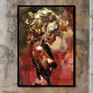 Abstract Female Silhouette in Fiery Tones – Emotional Expressionist Canvas Print, Warm Modern Art for Living Room or Office Decor