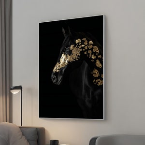 Arabian Horse Portrait Canvas Print, Jet Black Horse Wall Art, Unique Beauty Home Decor